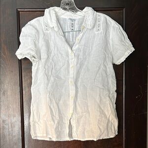 120% Lino Chic White Button Down Linen Women's Shirt Small